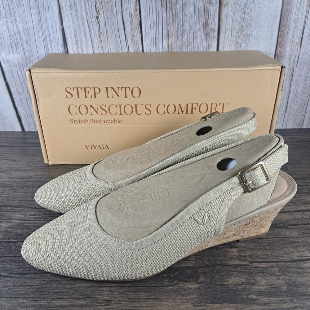 Vivaia Tamia Almond Slingback Wedge Crochet Sandals Women's Sz 7-7.5 (NIB)